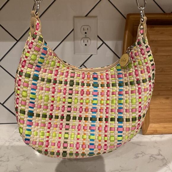 The Sak hobo style woven ribbon handbag Y2K shoulder colorful summer artsy - Picture 2 of 12